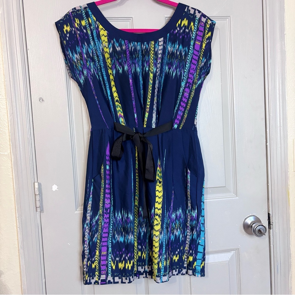 BeBop Fit & Flare Dress Womens Large Geometric Belted Dolman Y2K Boho Cottage - Picture 9 of 10